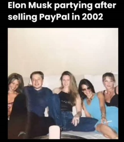 Elon Musk partying after selling PayPal in 2002